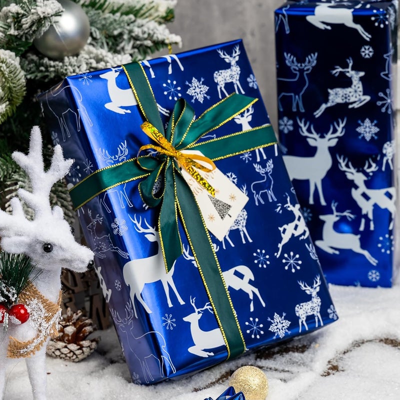 MAYPLUSS Christmas Wrapping Paper Roll - Mini Roll - 17.3 Inch X 32.8 Feet - Christmas Blue Elk Design (47.3 sq.ft.ttl) - Image 5
